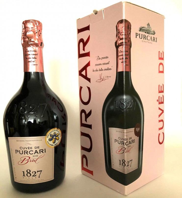 Шампанское "Кюве де Пуркарь" розовое брют, в коробке.
